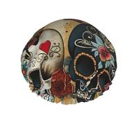 sugar skulls butterfly Print Shower Cap - Double Layer, Breathable, Adjustable Elastic Strap, Durable Travel Essentials