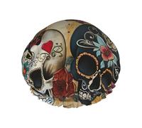 Sugar Skulls Butterfly Print Shower Cap,Elastic And Reusable Bath Hair Hat For Long Hair,Large Waterproof Shower Bonnet,For Women Men Kids