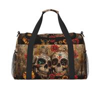 Sugar Skulls Butterfly Print Travel Foldable Waterproof Lightweight Carry On Luggage Bag with Shoulder Strap