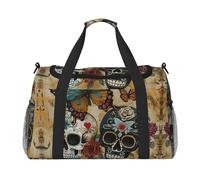 Sugar Skulls Butterfly Print Travel Foldable Waterproof Lightweight Carry On Luggage Bag with Shoulder Strap