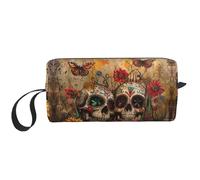 sugar skulls butterfly print Travel Toiletry Pouch, Pencil Bag Canvas Makeup Bag, Multi-Purpose Cosmetic Bag with Zipper, White, One Size