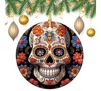 Sugar Skulls Ceramic Christmas Ornaments 3 Inch Vintage Hanging Baubles with Gold String for Xmas Tree Decorations Holiday Party Yard Garden Home Decor Festive Keepsake Gift Exchange