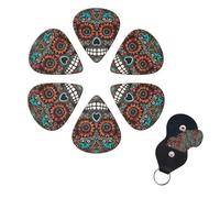 Sugar Skulls Day of the Dead Guitar Picks 6 Pack 3 Different Thickness Celluloid Guitar Plectrums with Guitar Pick Holder Personalized Guitar Pick for Acoustic Guitar, Electric Guitar, Bass 0.71mm