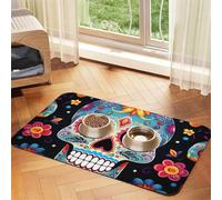 Sugar Skulls Dog Food Mats for Floors, 16x24 Inch Non-Slip Super Absorbent Pet Food Mat, Dishwasher Dog Mat for Food and Water, Cute Quick Dry Pet Feeding Mat for Dogs Puppy Cats