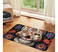 Sugar Skulls Dog Food Mats for Floors, 16x24 Inch Non-Slip Super Absorbent Pet Food Mat, Dishwasher Dog Mat for Food and Water, Cute Quick Dry Pet Feeding Mat for Dogs Puppy Cats