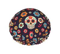 Sugar Skulls Double Layered Shower Cap For Women Reusable Suitable For Bathing Spa