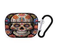 Sugar Skulls Earbuds Organizer Shockproof Protective Airpods Pro Cover with Carabiner Clip Anti Fall Carrying Earphone Case Cover for Airpods Pro 2nd Generation Black
