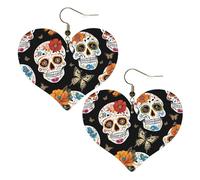 Sugar Skulls Elegant Leather Heart-Shaped Earrings-Fashionable And Unique Accessories For Everyday Wear