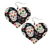 Sugar Skulls Elegant Leather Heart-Shaped Earrings-Fashionable And Unique Accessories For Everyday Wear