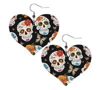 Sugar Skulls Elegant Leather Heart-Shaped Earrings-Fashionable And Unique Accessories For Everyday Wear