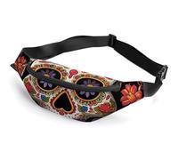 Sugar Skulls Fanny Packs with Zipper, Personalized Waist Bags with Multiple Pockets, Adjustable Sling Bag for Travel, Waterproof Belt Bag, Crossbody Bags for Unisex