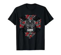 Sugar Skulls Floral Day of The Dead Value Graphic T-Shirt, Men, Black, M