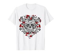 Sugar Skulls Floral Day of The Dead Value Graphic T-Shirt, Men, White, XL