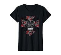 Sugar Skulls Floral Day of The Dead Value Graphic T-Shirt, Women, Black, XS