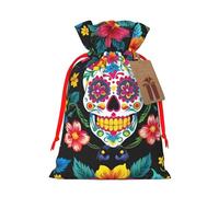 Sugar Skulls Flowers Gift Bag with Handles and tag, Perfect for Christmas, Birthday, Wedding or Daily Gift - (M)