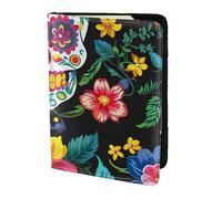 Sugar Skulls Flowers Print 5.5 Inch Passport For Men And Women Lightweight Stylish Travel Document Wallet, Black, One Size
