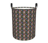 Sugar Skulls Flowers Print Round Laundry Hamper Basket Waterproof Storage Bin for Bedroom Bathroom Daily Life