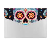 Sugar Skulls Folder with 6 Pack Plastic Envelopes with Snap Closure,Waterproof File Envelope for Paper Bill Receipt,Expanding File Folder Organizer for Home Office