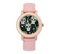 Sugar Skulls Green White Women's Wrist Watch Fashion Alloy Quartz Watch with Strap Easy to Read