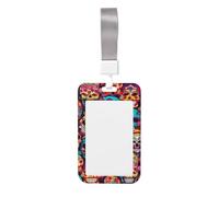 Sugar Skulls Id Badge Holder with Detachable Neck Strap, Waterproof Vertical Name Card Holders, for Nurse Students Teachers Staff