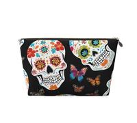 Sugar Skulls Leather Travel Wash Bag, A Fashionable and Practical Makeup Organizer