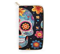 Sugar Skulls Leather Wallet, Bifold Stylish Wallets, Credit Card Holder for Passport Covers, Purse Passport Bag for Men Women