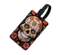Sugar Skulls Luggage Tag for Suitcases TSA Approved with Name Id Card Suitcase Tags Identifiers Black Strap Clear Window Personalized Baggage Tag for Cruise Airport Travel Essentials