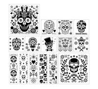 Sugar Skulls Painting Stencils Template - 15 Pcs Day of The Dead Floral Sugar Skulls Traditional Symbols Patterns DIY Stencils Drawing Template Set for Wood Table Clothes T-Shirt Painting DIY Drawing