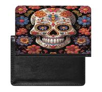 Sugar Skulls Passport Holder PU Leather Slim Passport Cover with Card Slots Travel Document Holder Cover