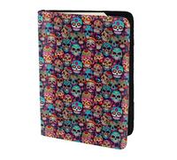 Sugar Skulls Print 5.5in Passport Travel Document Wallet Case Stylish Secure Men Women For Travelers, Black, One Size