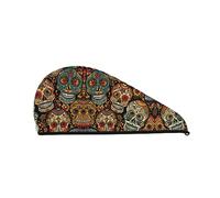 Sugar Skulls Print Bath Shower Cap for Women Coral Velvet Dry Hair Cap Absorbent Fast Drying Towels