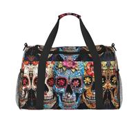 sugar skulls print Carry on Luggage for Women Men Shoulder Weekender Crossbody Bag for Yoga Travel Must Haves, Black, One Size
