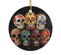 Sugar Skulls Print Christmas Tree Ceramic Hanging,Holiday Decor For New Year Home Decor Keepsake