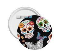 Sugar Skulls -Print Custom Round Enamel Pin - Alloy Metal Lapel Badge For Jacket, Bag, Gift Idea.