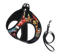 sugar skulls print Dog Harness and Leash Set, Reflective Adjustable Puppy Vest for Small Medium Large Dogs, Cats