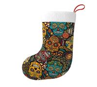 Sugar Skulls Print Large Christmas Stocking 17.7", Xmas Gift Sock for Family, Hanging Stocking, Party Decor