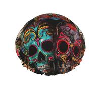 Sugar Skulls Print Large Size Waterproof Shower Cap For Women And Men Reusable Lightweight Soft Hat