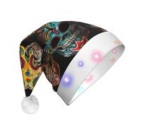 Sugar Skulls Print Led Light-Up Christmas Hat,Santa Hat Plush Light Up Funny Christmas Ha,Christmas Decorations.