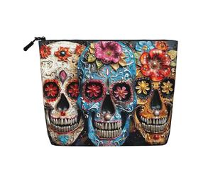 Sugar Skulls Print Makeup Bag Cosmetic Bag for Women Large Capacity Travel Makeup Bag Zipper Pouch