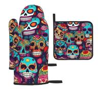 Sugar Skulls Print Oven Kitchen Gloves Baking Grilling Microwaving Cooking Home Restaurants Gift Set