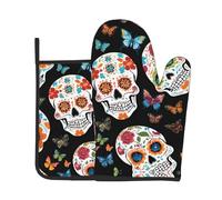 Sugar Skulls Print Oven Mitts And Pot Holders Sets Women Men Home Cooking Baking Microwave Bbq Gift