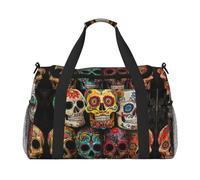 sugar skulls print Overnight Bags for Women and Men Shoulder Bag Carry On Bag for Traveling Travel Essentials, Black, One Size