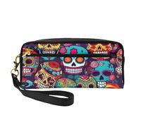 Sugar Skulls Print Pencil Case Small Makeup Bag Handheld Design Unisex Zippered Cosmetic Pouch Portable