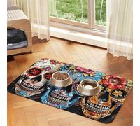 Sugar Skulls Print Pet Absorbent Leather Tablecloth for Dogs Cats,Pet Food Mat Leather Feeding Mat for Dogs Cats