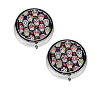 Sugar Skulls Print Pill Box 3 Compartment Medicine Pill Case,Portable for Pocket Or Purse Pill Organizer Decorative Metal Medicine Vitamin Organizer Unique Gift