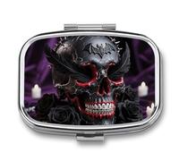 Sugar Skulls Print Pill Case 2-Compartment Pill Organizer with Mirror- Portable Medicine Container for Purse & Travel, Small Medicine Box for Vitamins, Fish Oil, Supplements