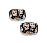 Sugar Skulls Print pilldispenser 2 Compartment Medicine Case, Portable pilldispenser for Pocket Or Purse Pillbox