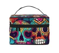 Sugar Skulls Print Portable Travel Makeup Case Versatile Zipper for Makeup Bag Large Capacity Polyeste, Black, One Size, Black, One Size