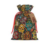 Sugar Skulls Print Print Drawstring Gift Bags,For Holiday Season,Birthdays,Anniversaries And Any Special Occasion