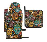 Sugar Skulls Print Print Oven Kitchen Gloves Baking Grilling Microwaving Cooking Home Restaurants Gift Set